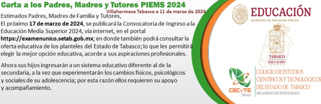 Carta a los Padres, Madres y Tutores PIEMS 2024      